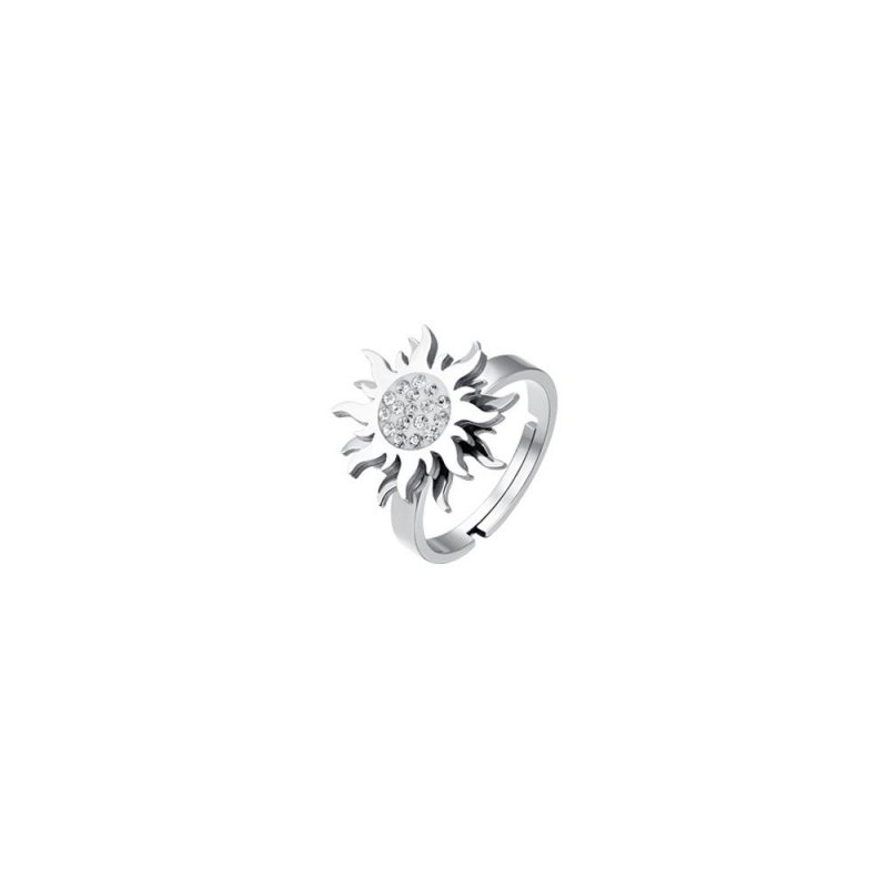 Luca Barra - Anello Donna Sole Girevole - Acciaio - Cristalli Bianchi