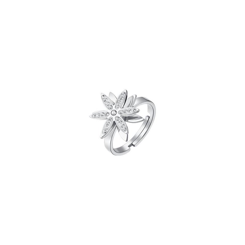 Luca Barra - Anello Donna Acciaio - Fiore Della Vita - Cristalli Bianchi