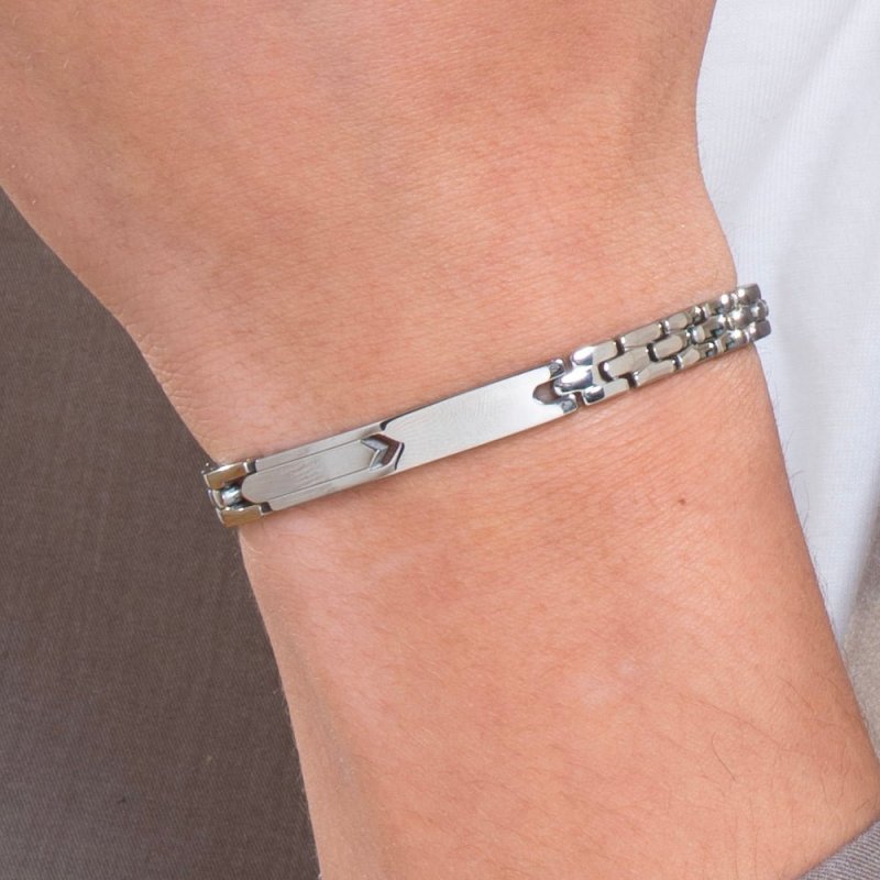 Luca Barra - Bracciale Uomo Acciaio - Piastra Elegante - 21,5 Cm