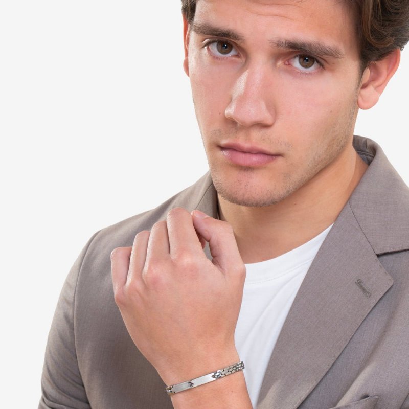 Luca Barra - Bracciale Uomo Acciaio - Piastra Elegante - 21,5 Cm