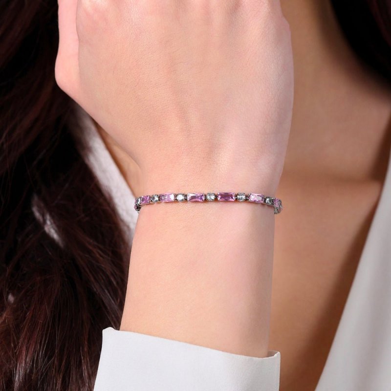Luca Barra - Bracciale Tennis Donna - Acciaio - Zirconi Rosa