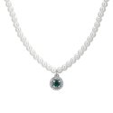 Luca Barra - Collana Donna Acciaio - Perle Bianche - Zircone Verde