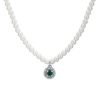 Luca Barra - Collana Donna Acciaio - Perle Bianche - Zircone Verde