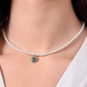 Luca Barra - Collana Donna Acciaio - Perle Bianche - Zircone Verde