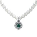 Luca Barra - Collana Donna Acciaio - Perle Bianche - Zircone Verde