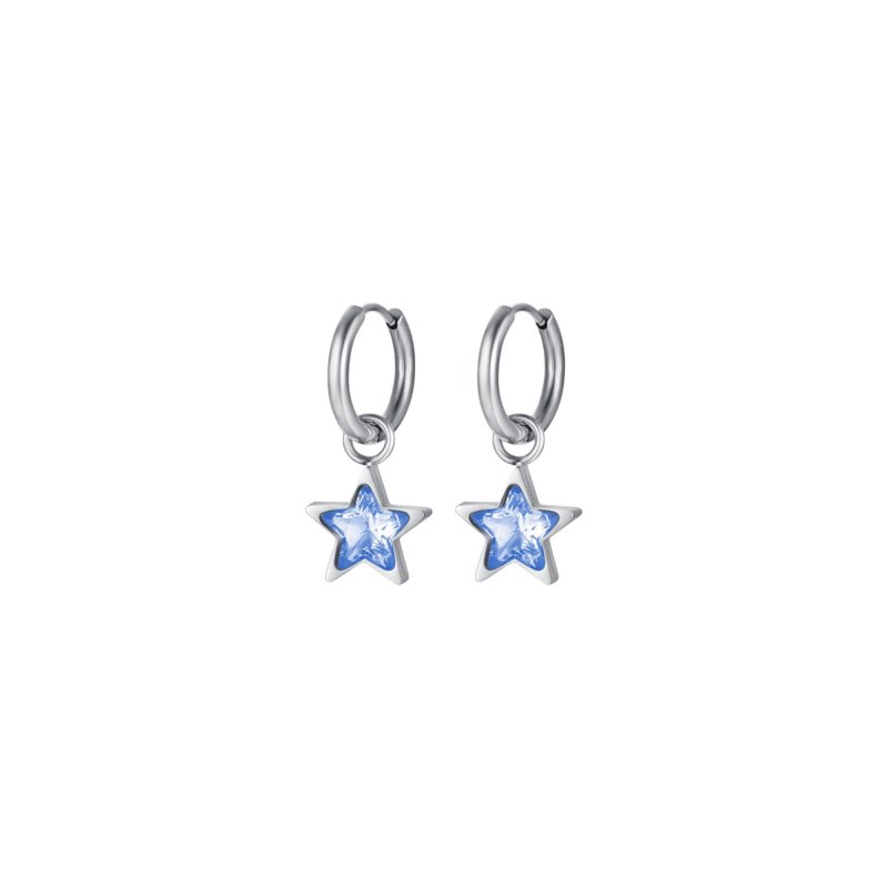 Luca Barra - Orecchini Donna Acciaio - Stelle - Punti Luce Azzurri