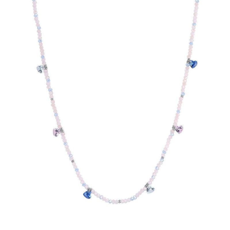 Luca Barra - Collana Donna Acciaio - Pietre Rosa - Cristalli Multicolor
