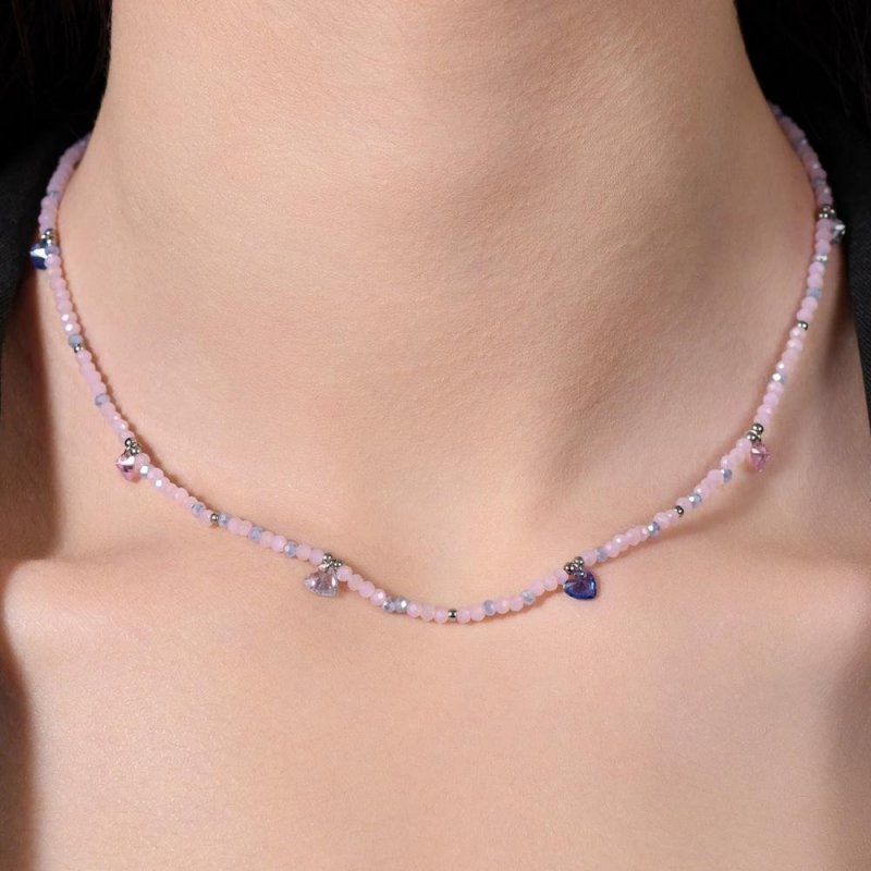 Luca Barra - Collana Donna Acciaio - Pietre Rosa - Cristalli Multicolor