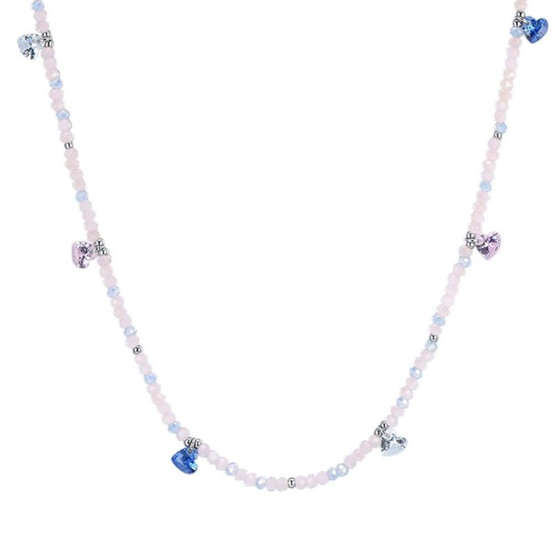 Luca Barra - Collana Donna Acciaio - Pietre Rosa - Cristalli Multicolor
