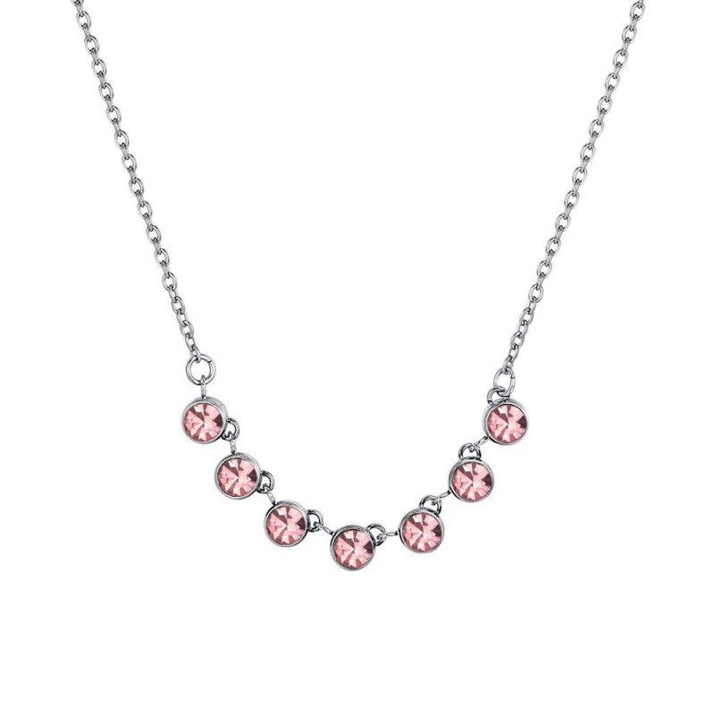 Luca Barra - Collana Donna - Acciaio - Cristalli Rosa