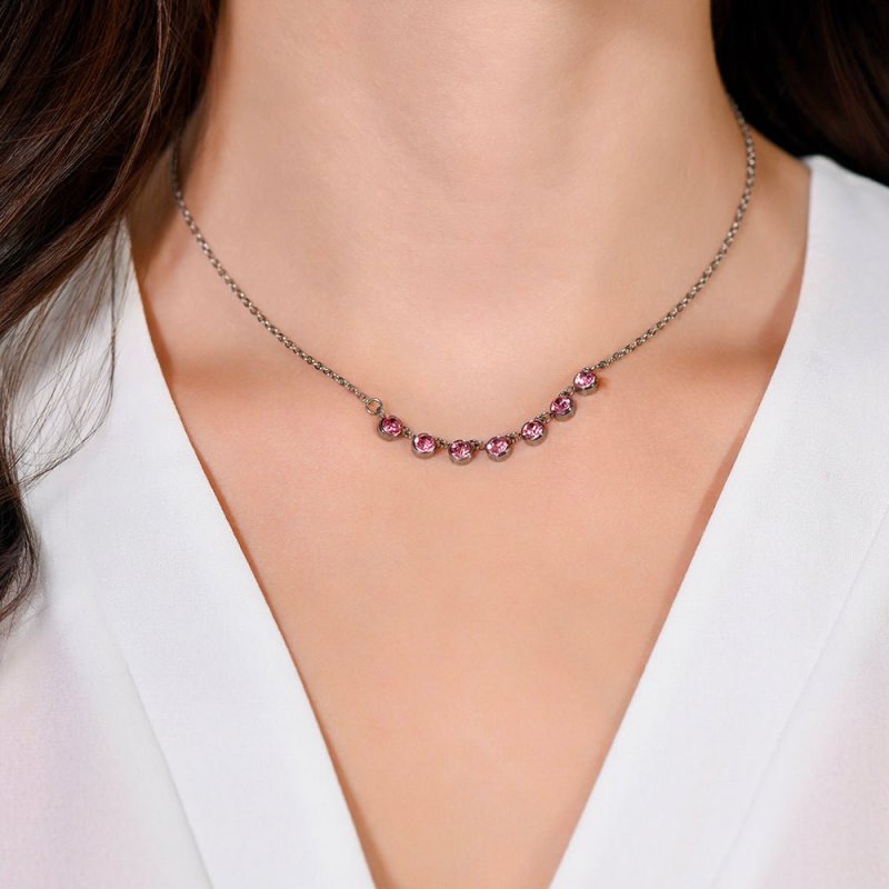 Luca Barra - Collana Donna - Acciaio - Cristalli Rosa
