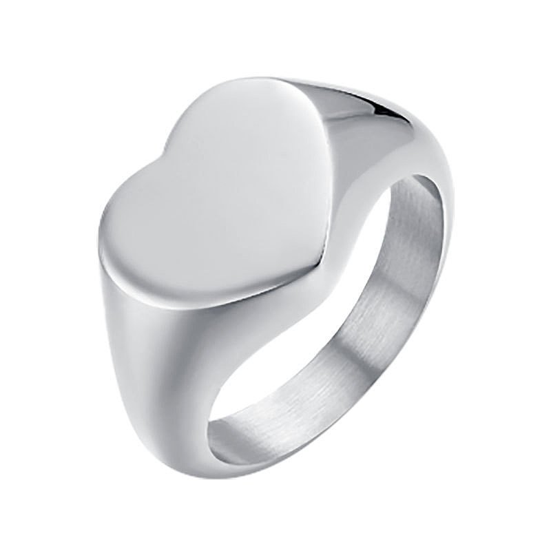 Luca Barra - Anello Sigillo Cuore - Acciaio - Donna