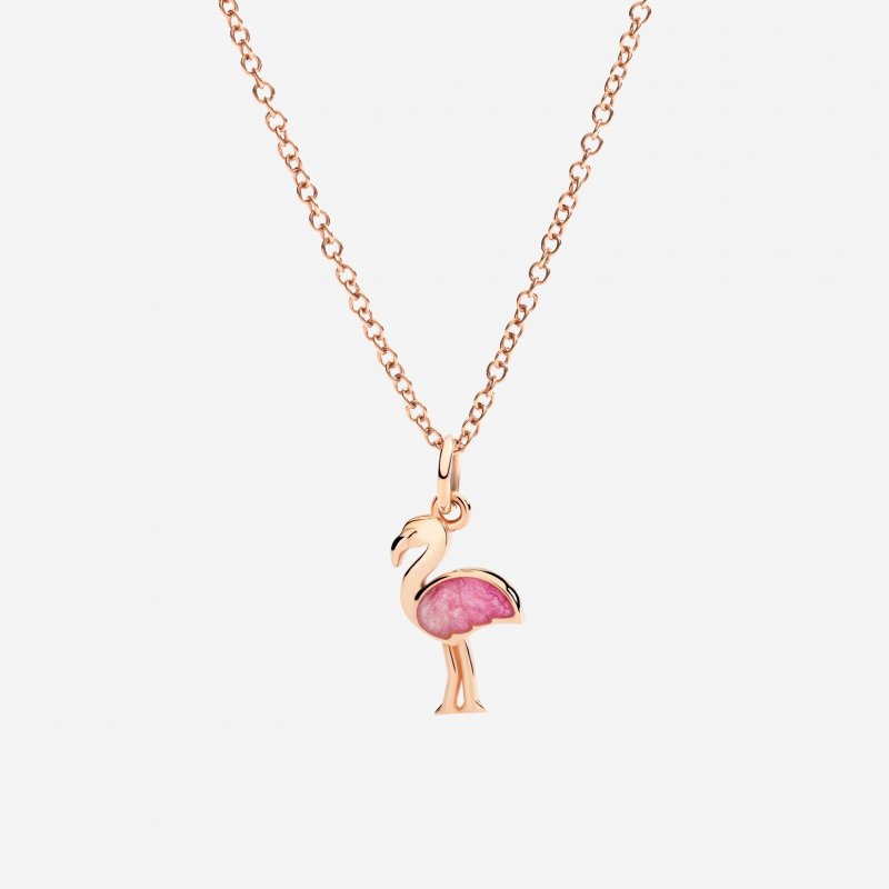 Dodo - Ciondolo Fenicottero - Oro Rosa 9K - Smalto Perlato Rosa
