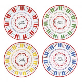 Easy Life - Set 4 Piatti Pizza Pasta & Pizza Lovers - Porcellana - Colorati