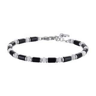 Luca Barra - Bracciale Uomo Acciaio - Pietre Nere E Bianche