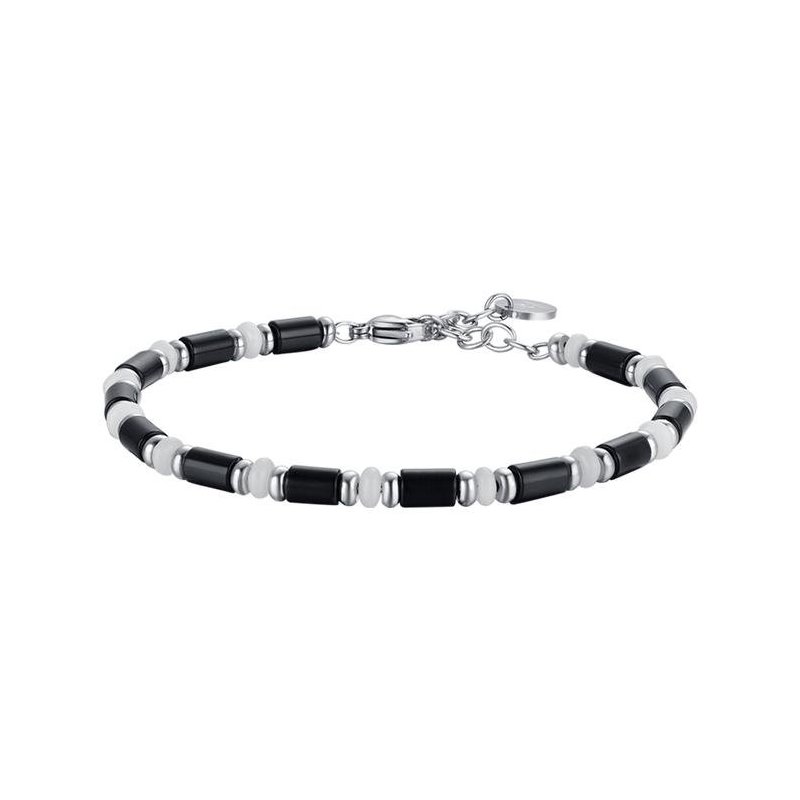 Luca Barra - Bracciale Uomo Acciaio - Pietre Nere E Bianche