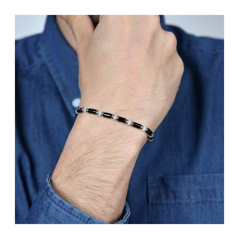 Luca Barra - Bracciale Uomo Acciaio - Pietre Nere E Bianche