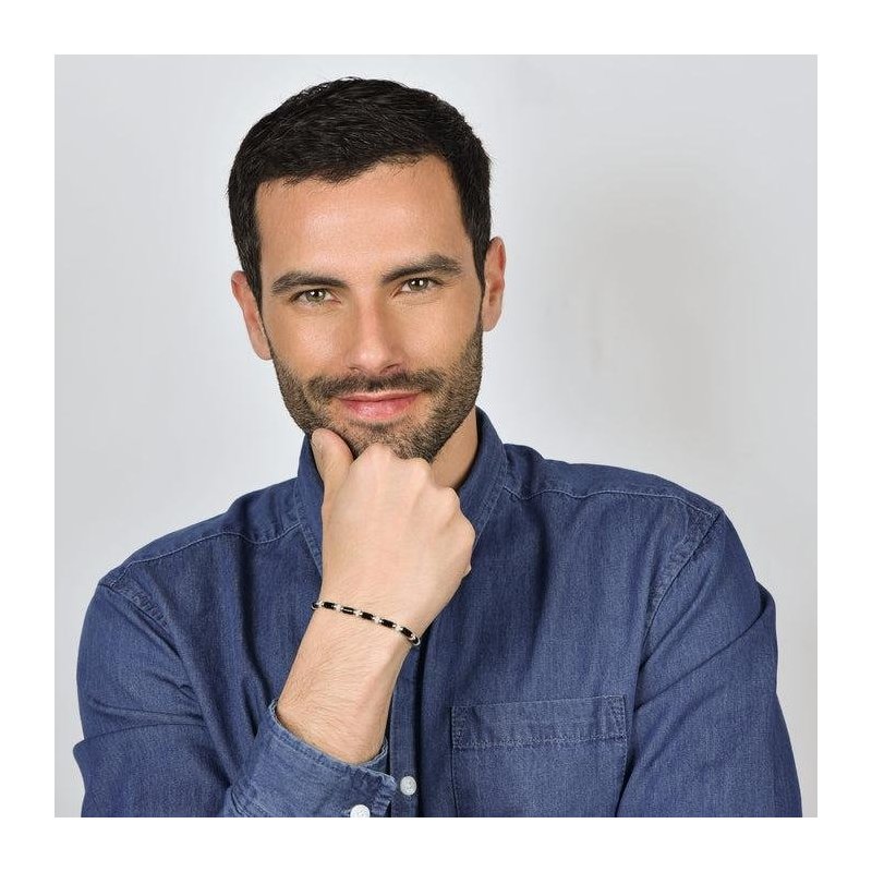 Luca Barra - Bracciale Uomo Acciaio - Pietre Nere E Bianche