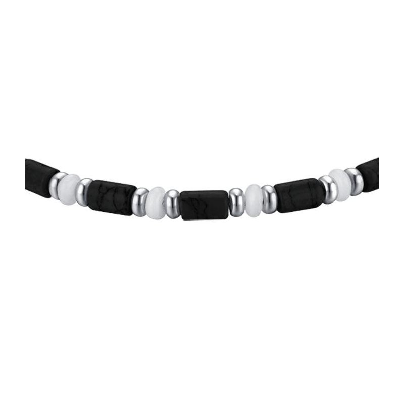 Luca Barra - Bracciale Uomo Acciaio - Pietre Nere E Bianche