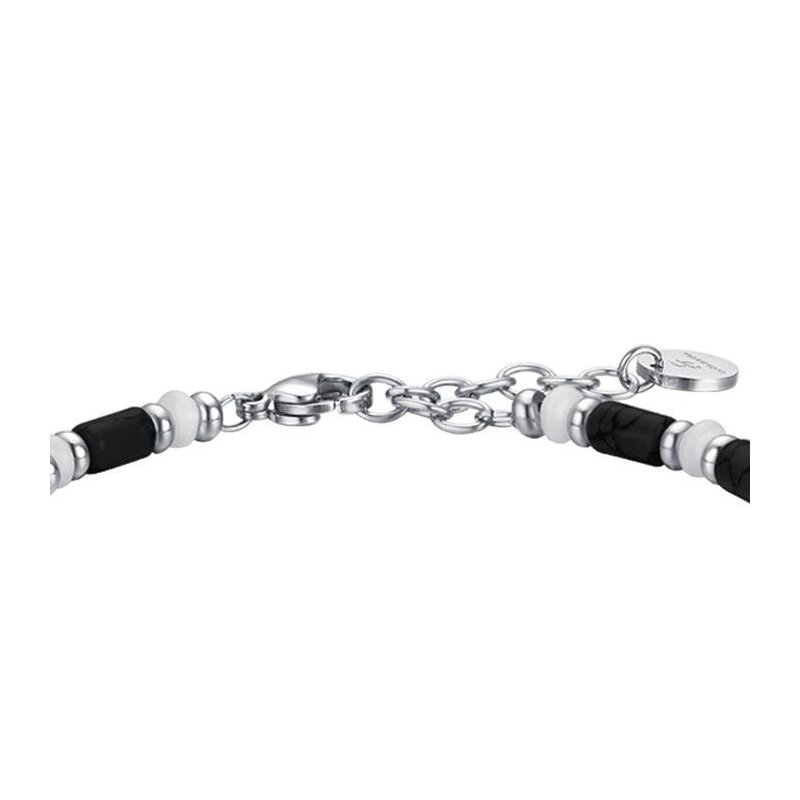 Luca Barra - Bracciale Uomo Acciaio - Pietre Nere E Bianche