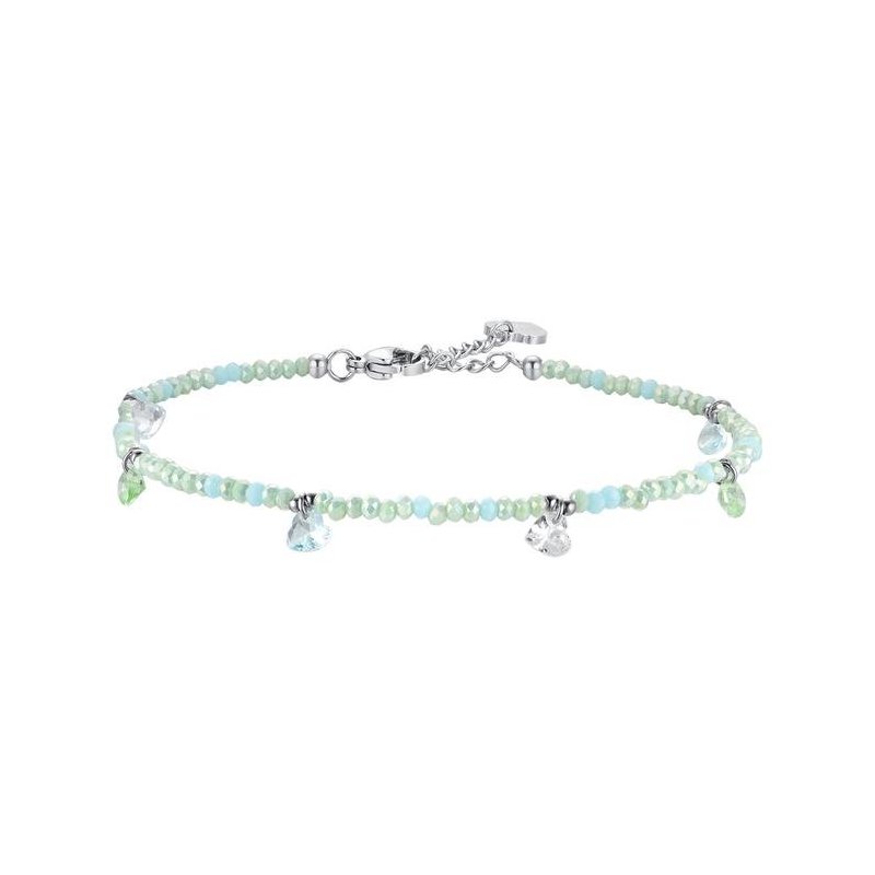 Luca Barra - Cavigliera Donna Acciaio - Pietre Verde Acqua - Cristalli