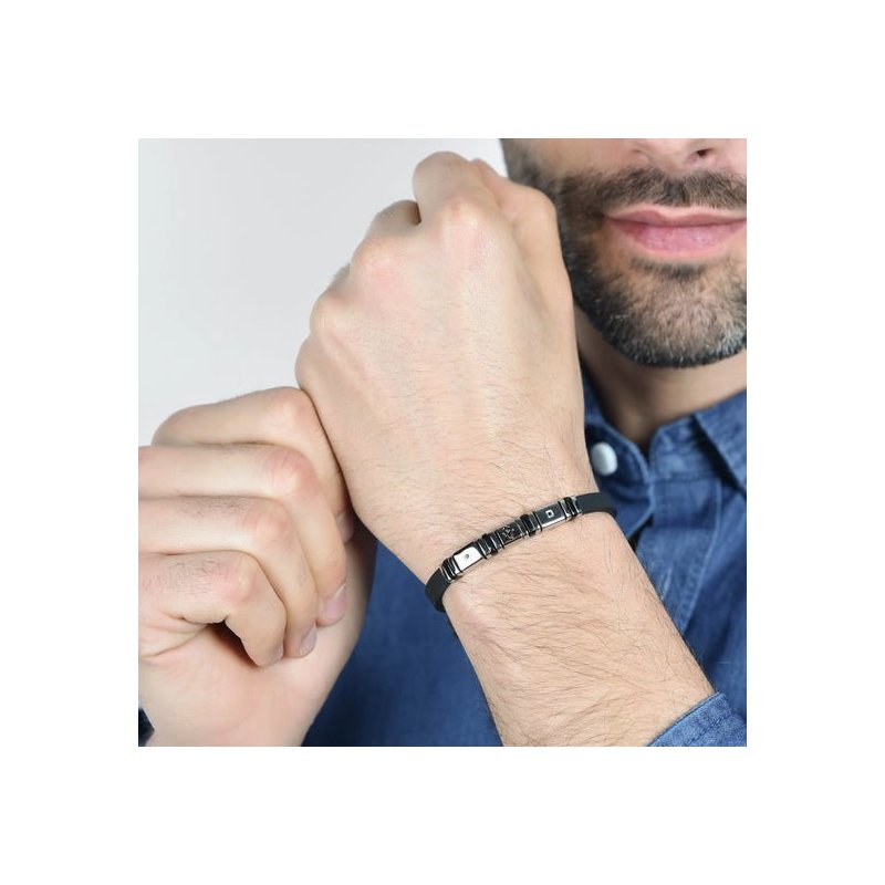 Luca Barra - Bracciale Uomo - Silicone Nero - Acciaio Ip Nero