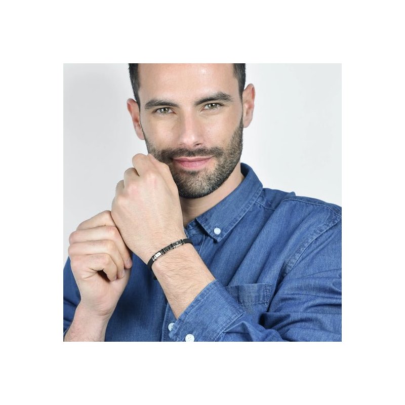 Luca Barra - Bracciale Uomo - Silicone Nero - Acciaio Ip Nero