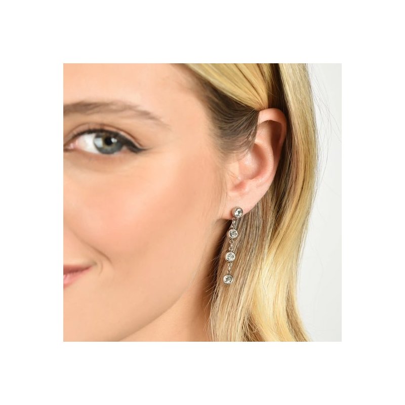 Luca Barra - Orecchini Donna Acciaio - Cristalli Bianchi - 4Cm