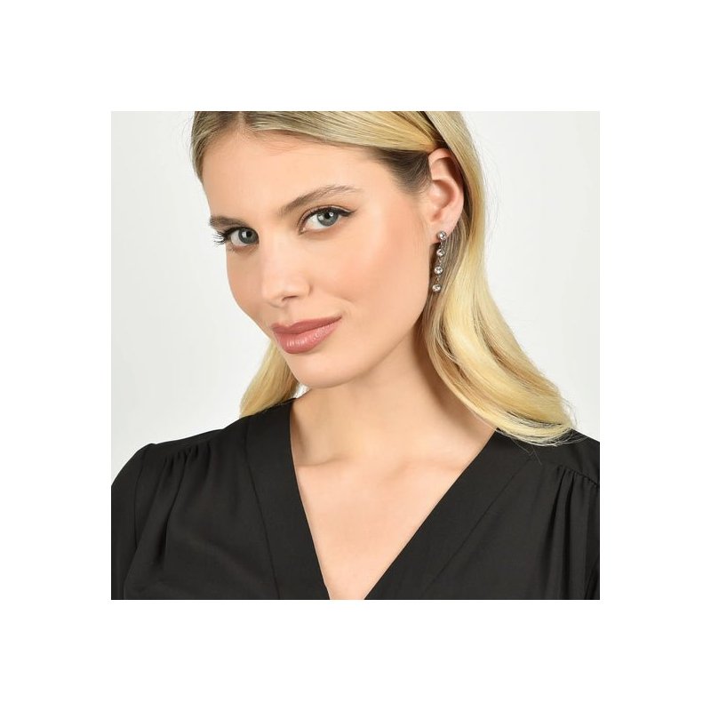 Luca Barra - Orecchini Donna Acciaio - Cristalli Bianchi - 4Cm
