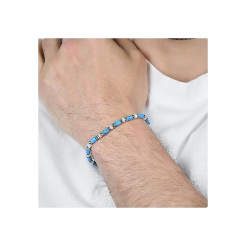 Luca Barra - Bracciale Uomo Acciaio - Pietre Azzurre - Pietre Bianche