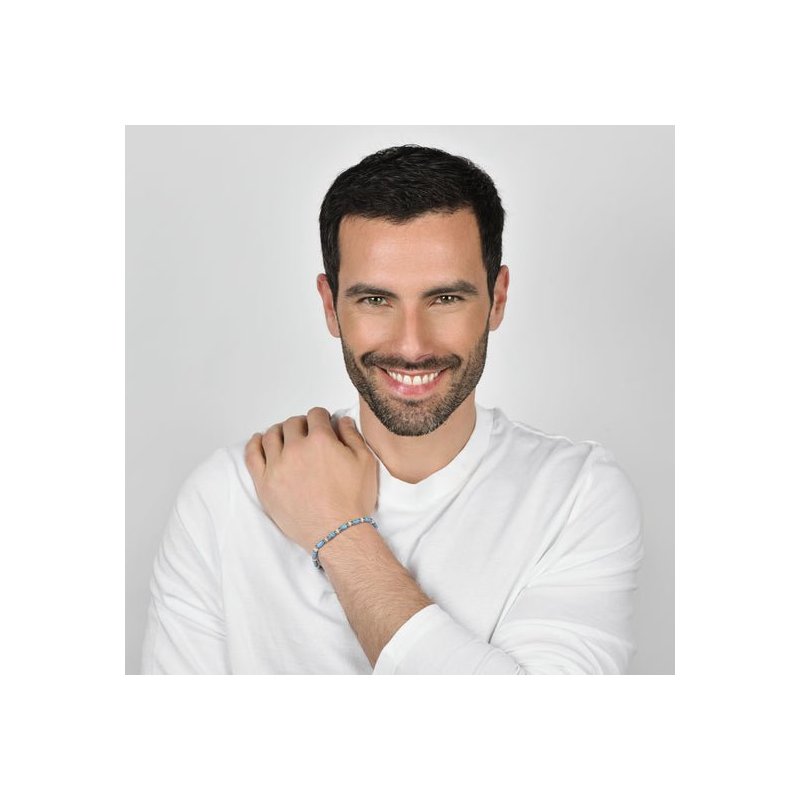 Luca Barra - Bracciale Uomo Acciaio - Pietre Azzurre - Pietre Bianche