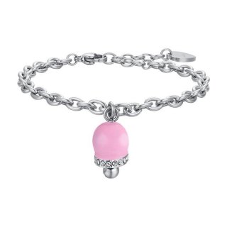 Luca Barra - Bracciale Donna Acciaio - Smalto Rosa - Cristalli Bianchi
