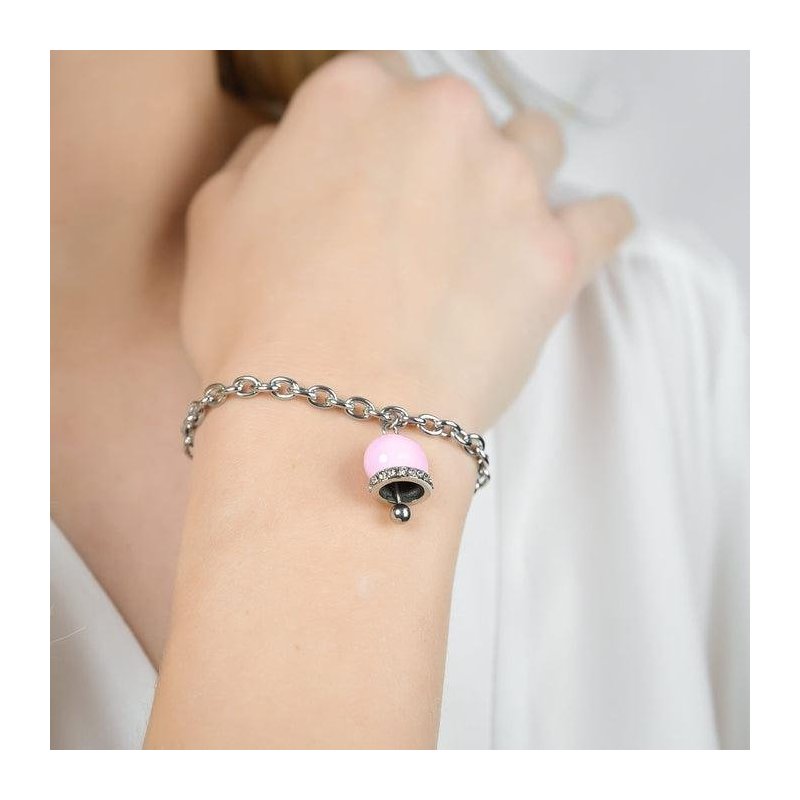 Luca Barra - Bracciale Donna Acciaio - Smalto Rosa - Cristalli Bianchi