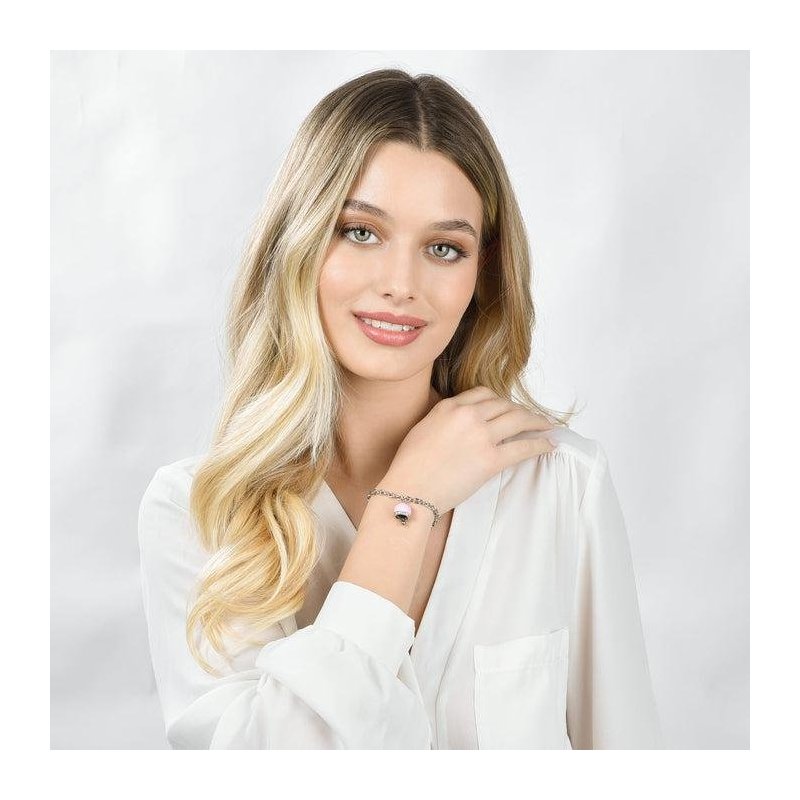 Luca Barra - Bracciale Donna Acciaio - Smalto Rosa - Cristalli Bianchi