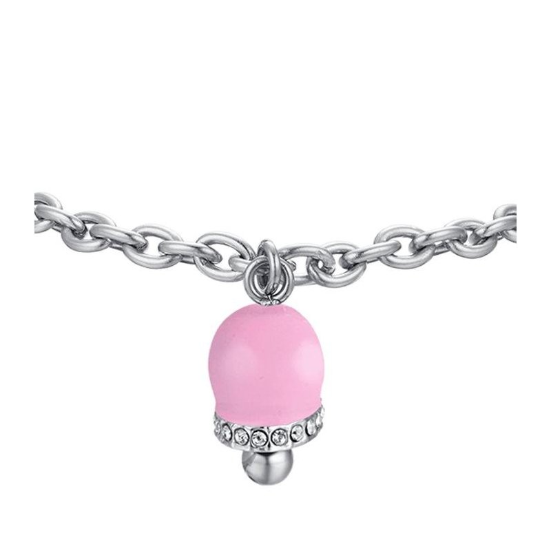 Luca Barra - Bracciale Donna Acciaio - Smalto Rosa - Cristalli Bianchi