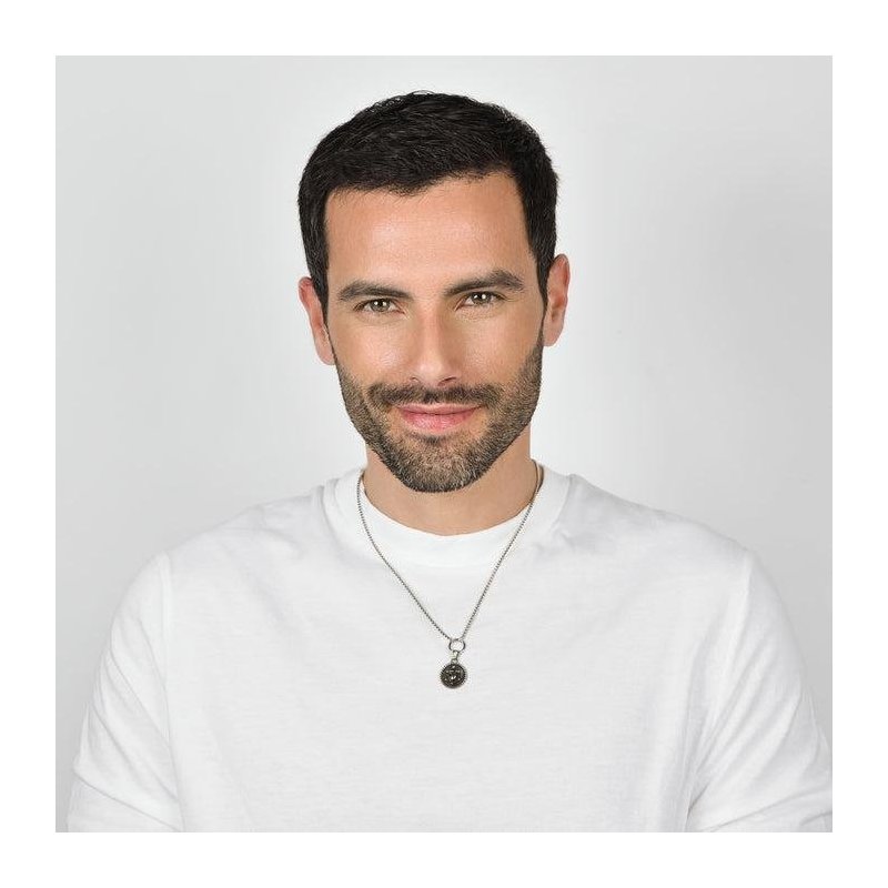 Luca Barra - Collana Uomo Acciaio - Piastra Ancora - Smalto Nero
