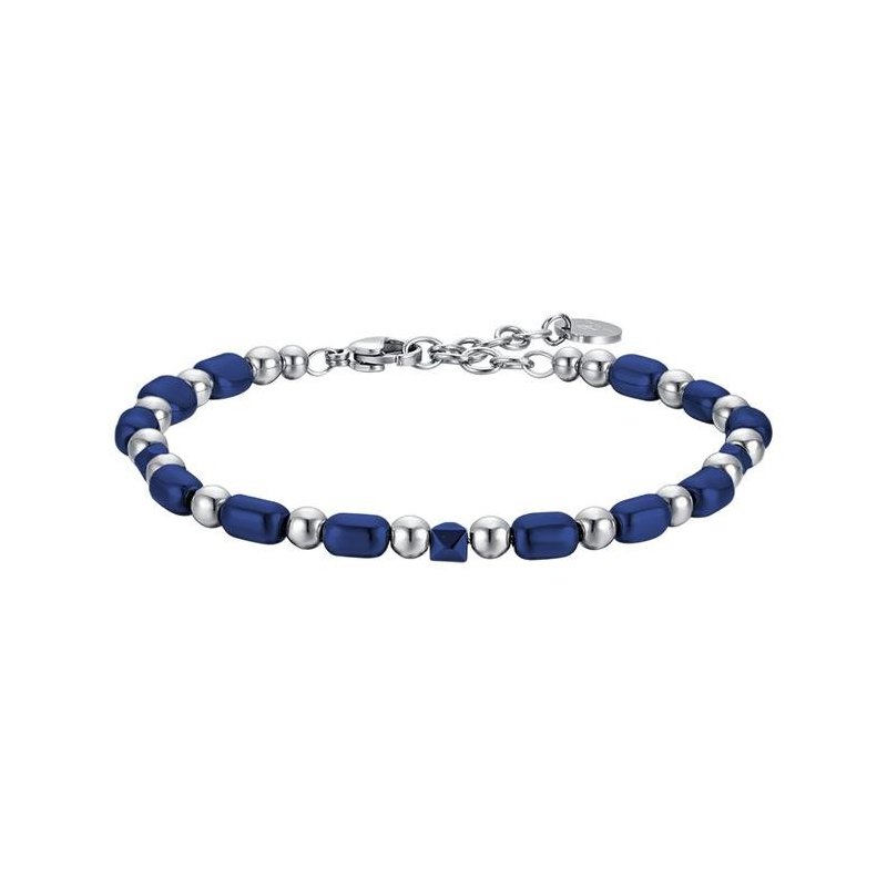 Luca Barra - Bracciale Uomo Acciaio - Ematite Blu - 21 Cm