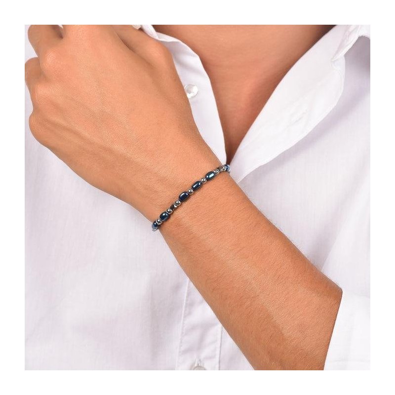 Luca Barra - Bracciale Uomo Acciaio - Ematite Blu - 21 Cm