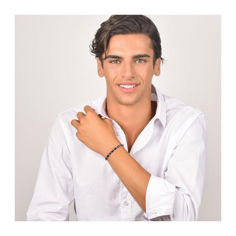 Luca Barra - Bracciale Uomo Acciaio - Ematite Blu - 21 Cm