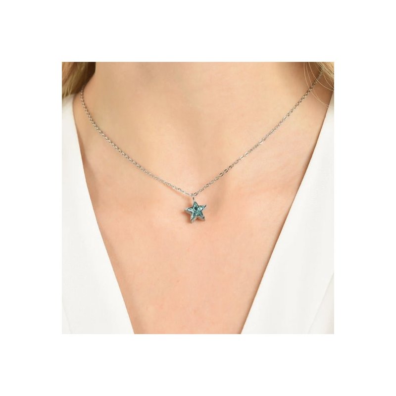 Luca Barra - Collana Donna Acciaio - Stella - Punto Luce Azzurro