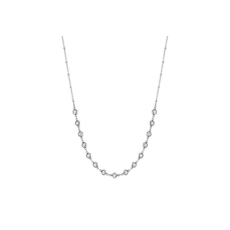 Luca Barra - Collana Donna Acciaio - Cristalli Bianchi - 40+5 Cm