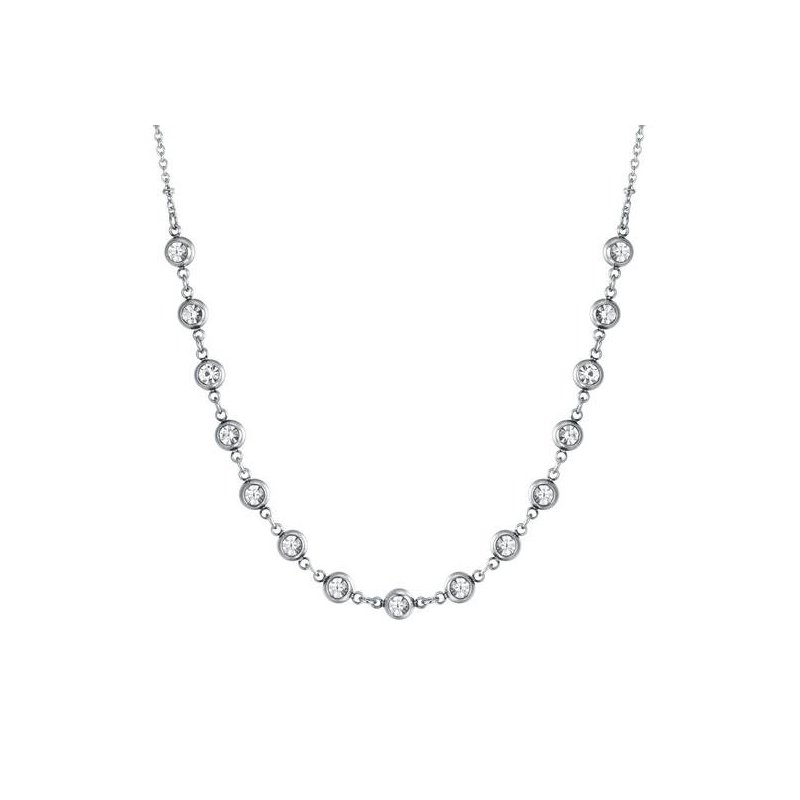 Luca Barra - Collana Donna Acciaio - Cristalli Bianchi - 40+5 Cm