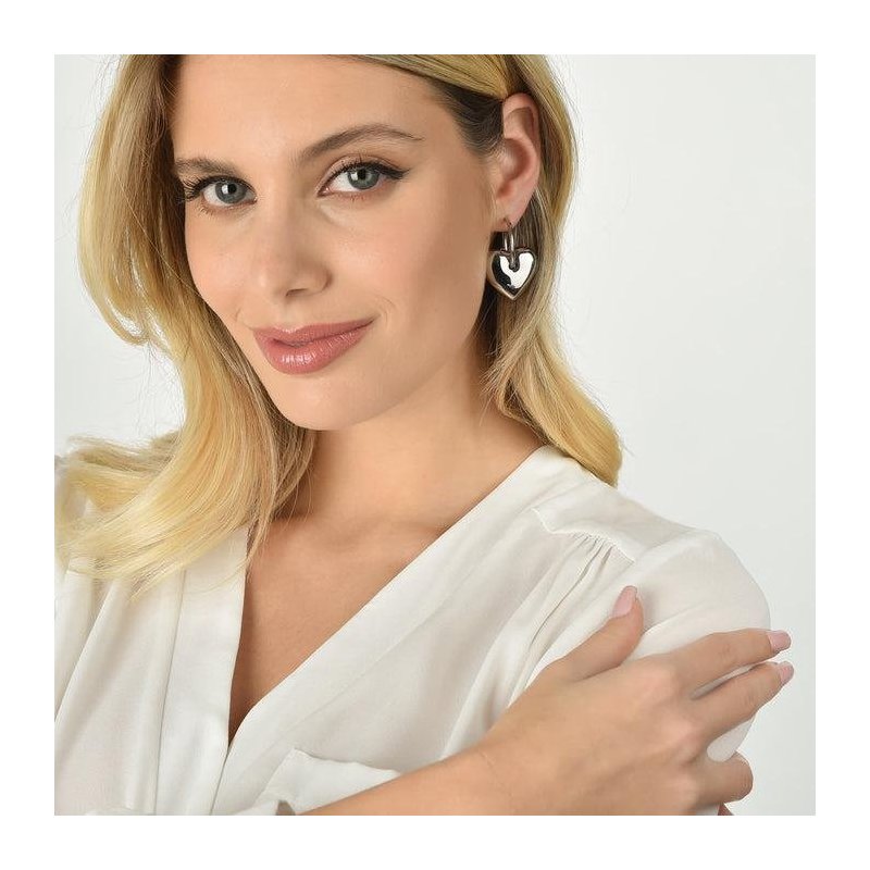 Luca Barra - Orecchini Donna Cuori Pieni - Acciaio - 38Mm