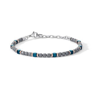 Bracciale Acciaio Con Ematite E Pvd Blu E Rosè