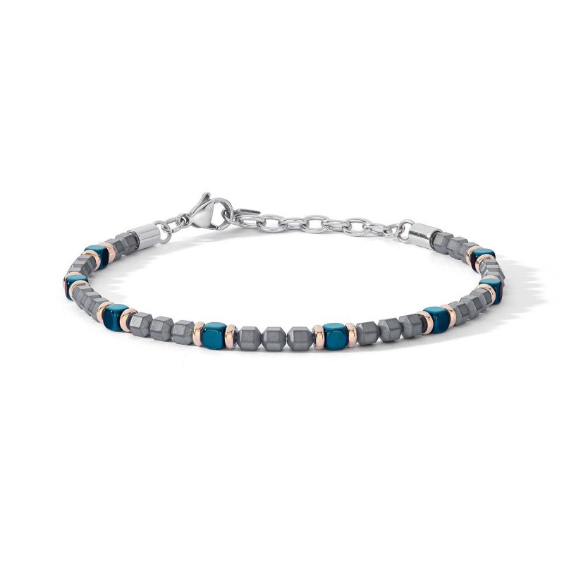 Bracciale Acciaio Con Ematite E Pvd Blu E Rosè