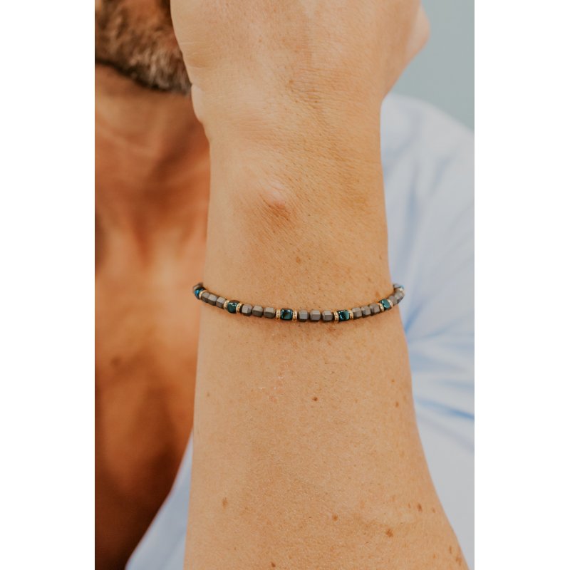 Bracciale Acciaio Con Ematite E Pvd Blu E Rosè