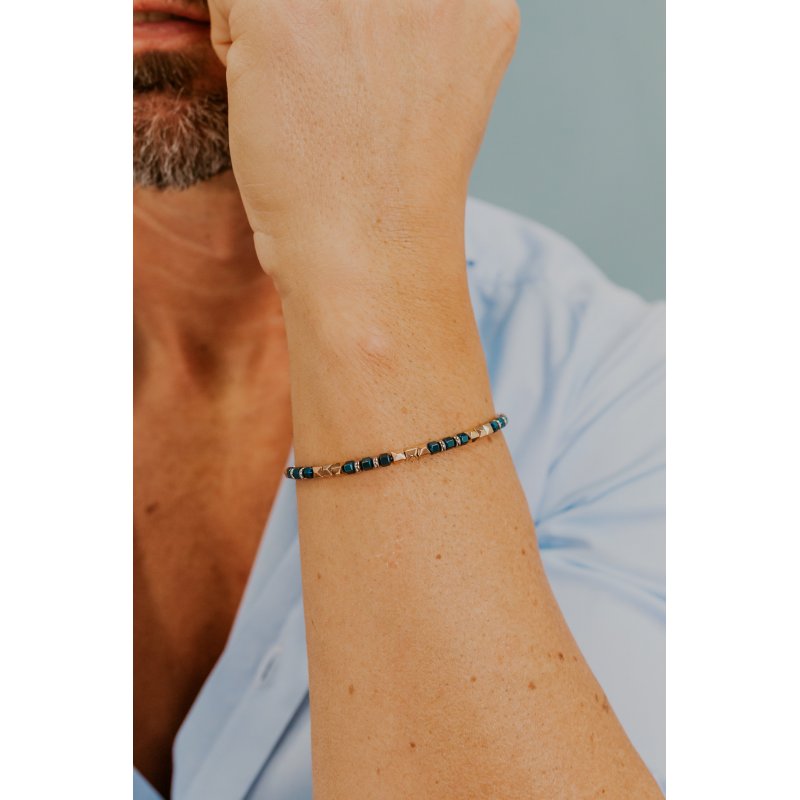 Bracciale In Acciaio, Ematite, Pvd Blu E Rosè