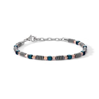 Bracciale In Acciaio Ed Ematit, Pvd Blu E Rosè