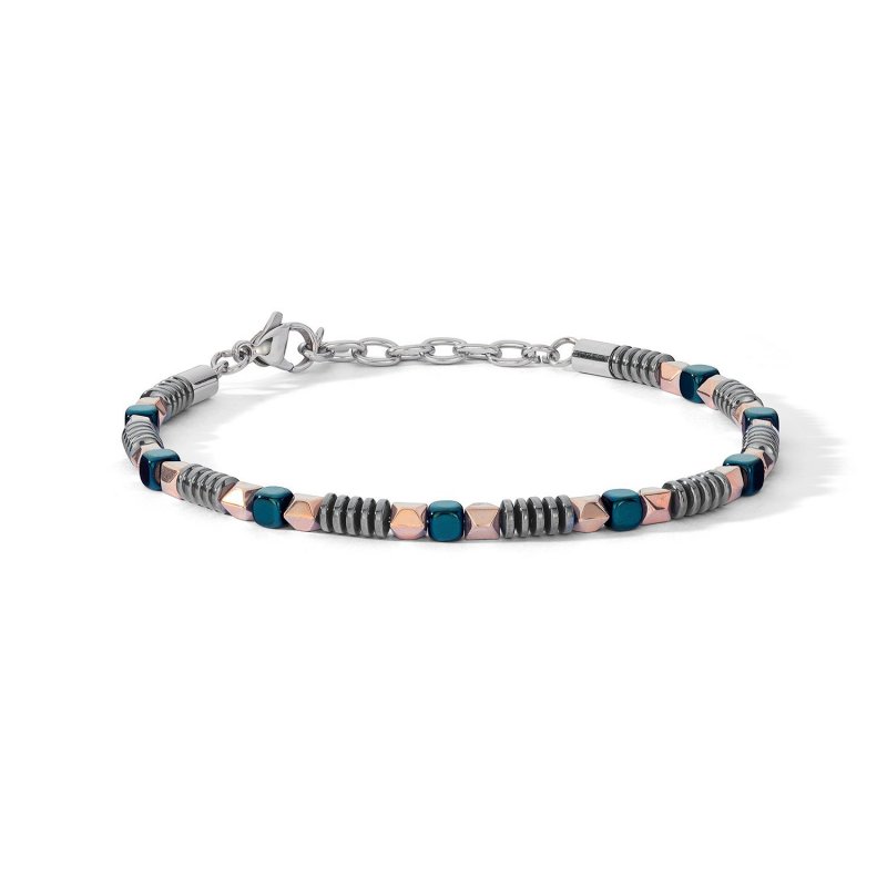 Bracciale In Acciaio Ed Ematit, Pvd Blu E Rosè