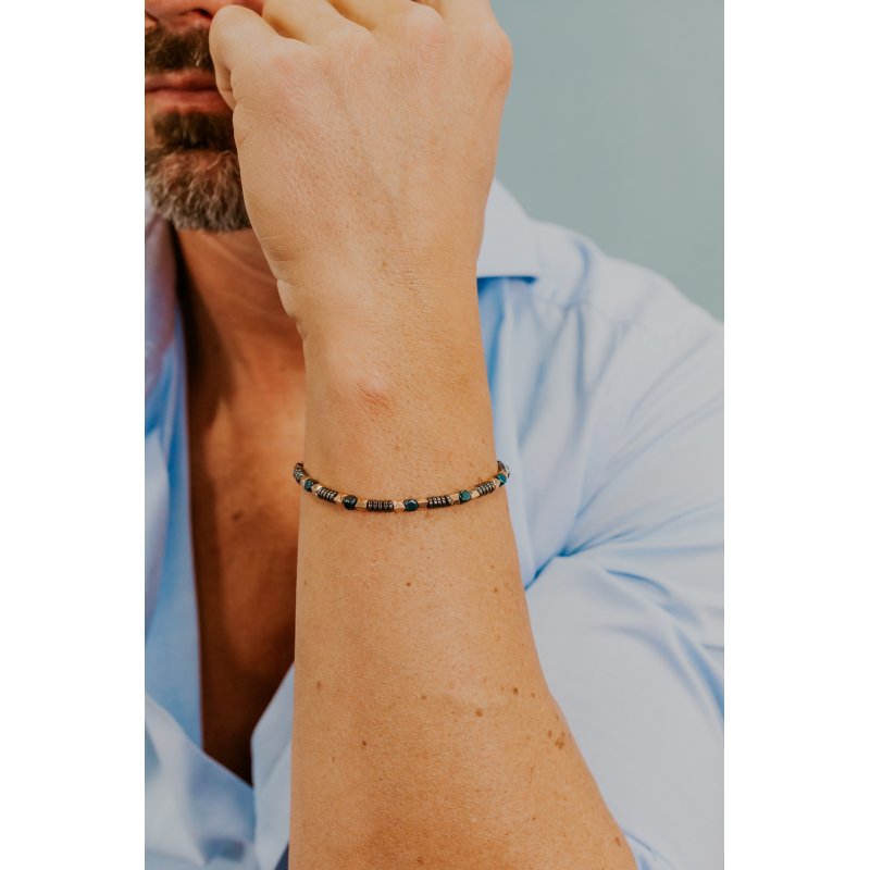 Bracciale In Acciaio Ed Ematit, Pvd Blu E Rosè